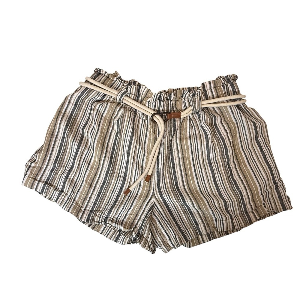 New Look Black/White/Brown Striped Paperbag High Waisted Womens 3X Shorts